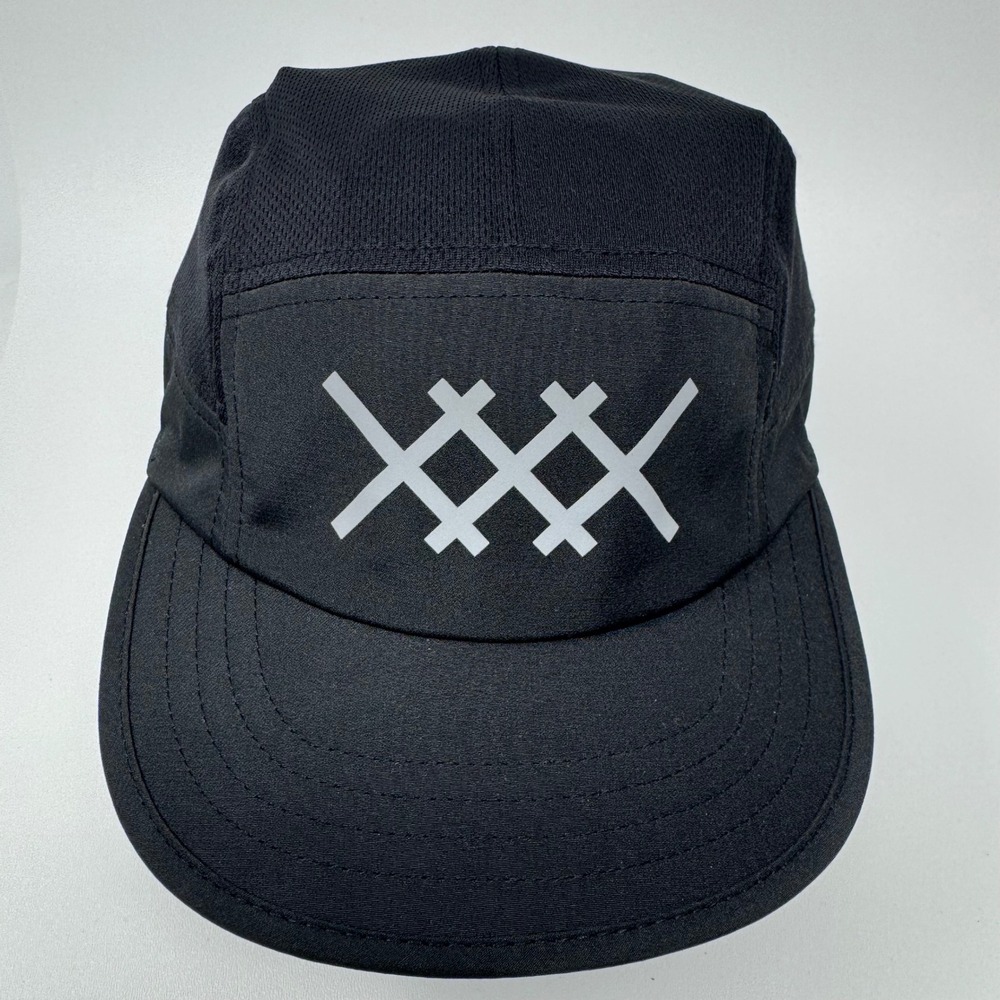 Rhone Extra Mile Run Hat Black Performance Running Mesh Reflective Logo